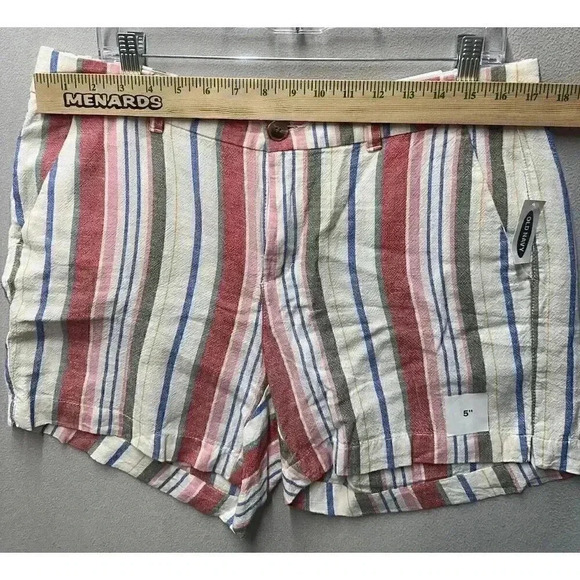 Old Navy Womens Sz 12 Everyday Short Multi Color Striped Linen Blend Boho Casual - Picture 3 of 9